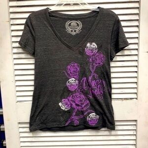 Mac Tools Grey Purple Floral Tee size Large